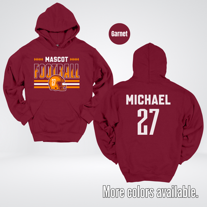 Custom Mascot, Number, & Name – Orange - Football Design 11 Hoodie