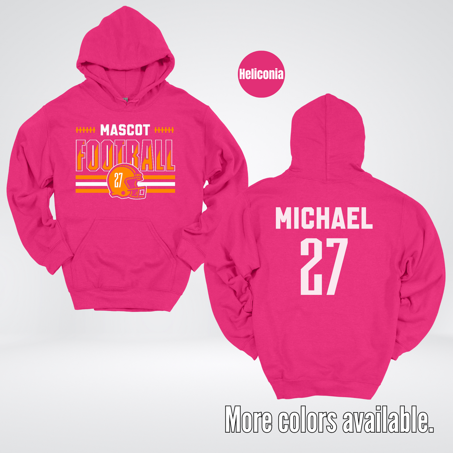 Custom Mascot, Number, & Name – Orange - Football Design 11 Hoodie
