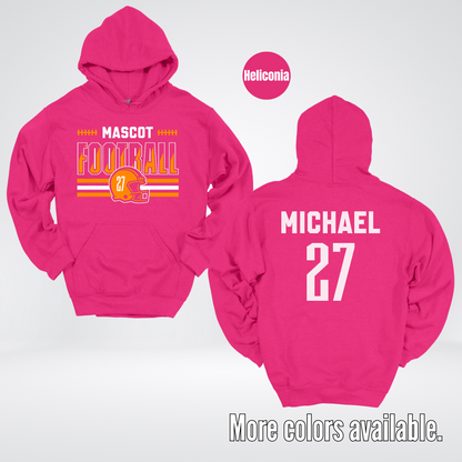 Custom Mascot, Number, & Name – Orange - Football Design 11 Hoodie