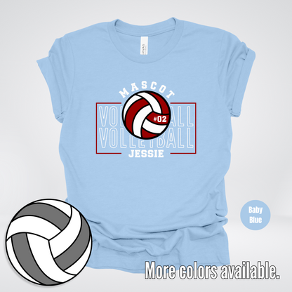Custom Mascot, Number, & Name - Maroon - Volleyball Design 2 T-Shirt