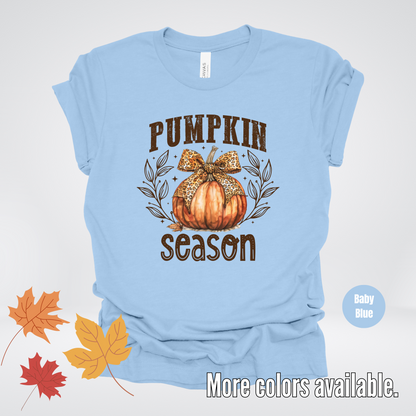 Pumpkin Season Leopard Print Coquette Bow T-Shirt