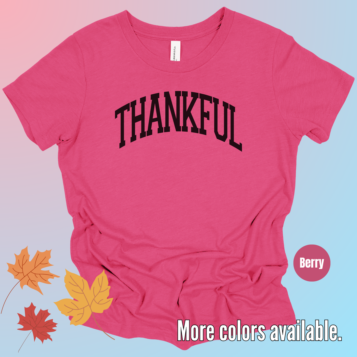 Thankful Varsity Youth T-Shirt - Black Design