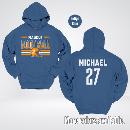 Custom Mascot, Number, & Name – Orange - Football Design 11 Hoodie