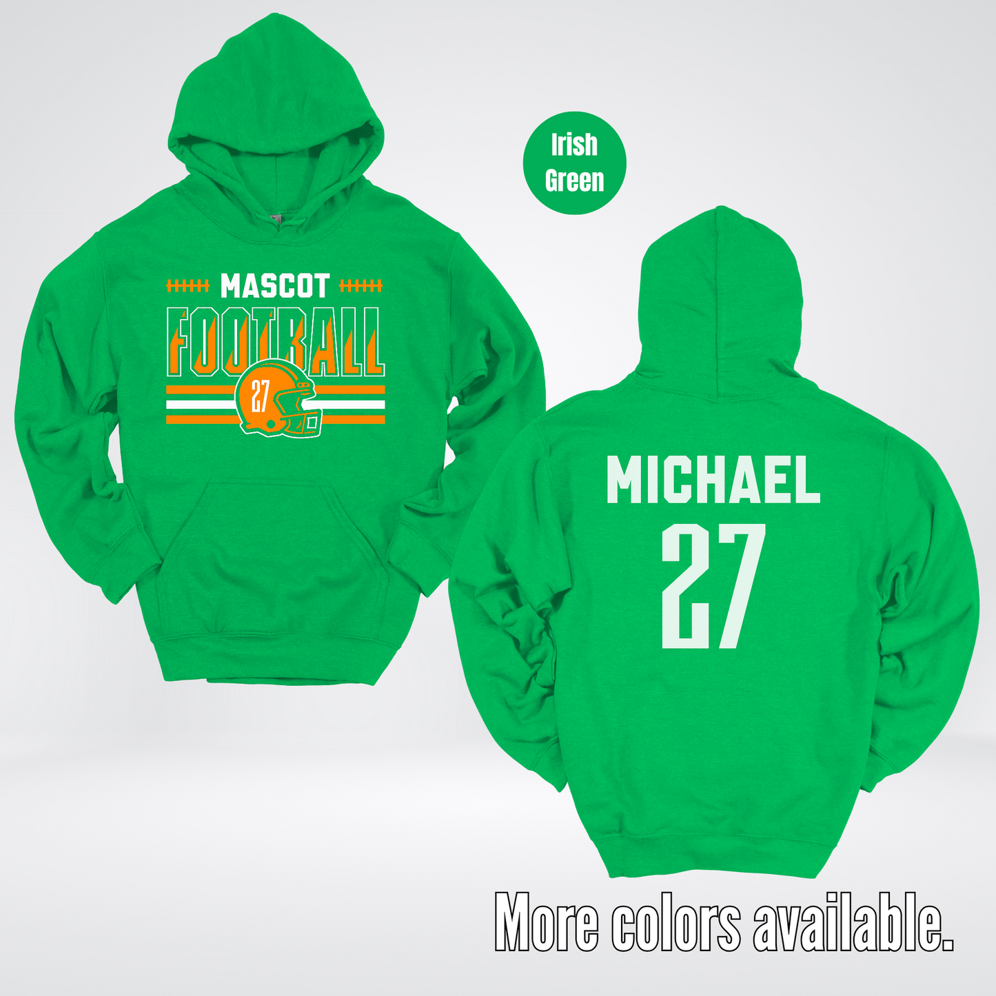 Custom Mascot, Number, & Name – Orange - Football Design 11 Hoodie