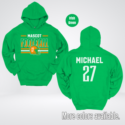 Custom Mascot, Number, & Name – Orange - Football Design 11 Hoodie
