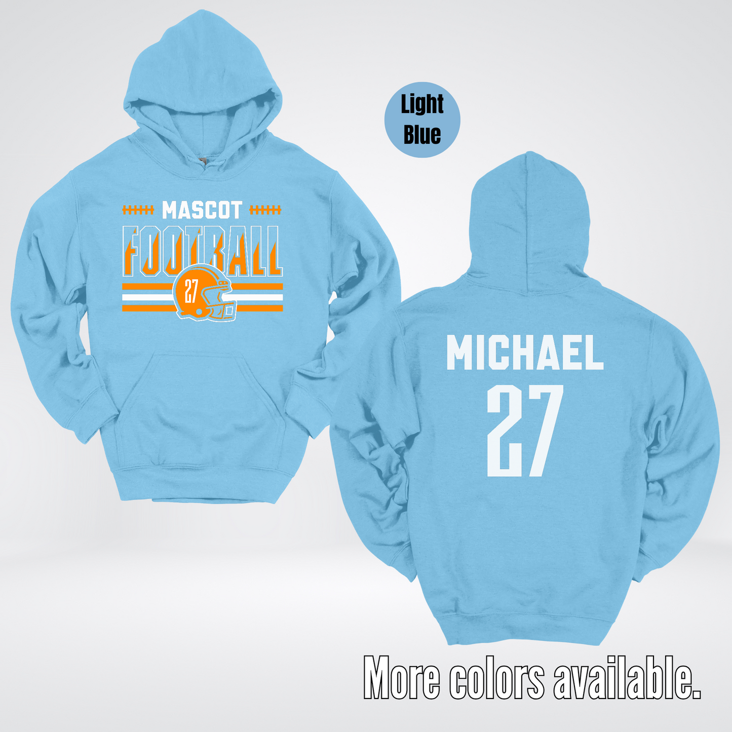 Custom Mascot, Number, & Name – Orange - Football Design 11 Hoodie