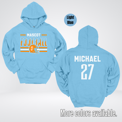 Custom Mascot, Number, & Name – Orange - Football Design 11 Hoodie