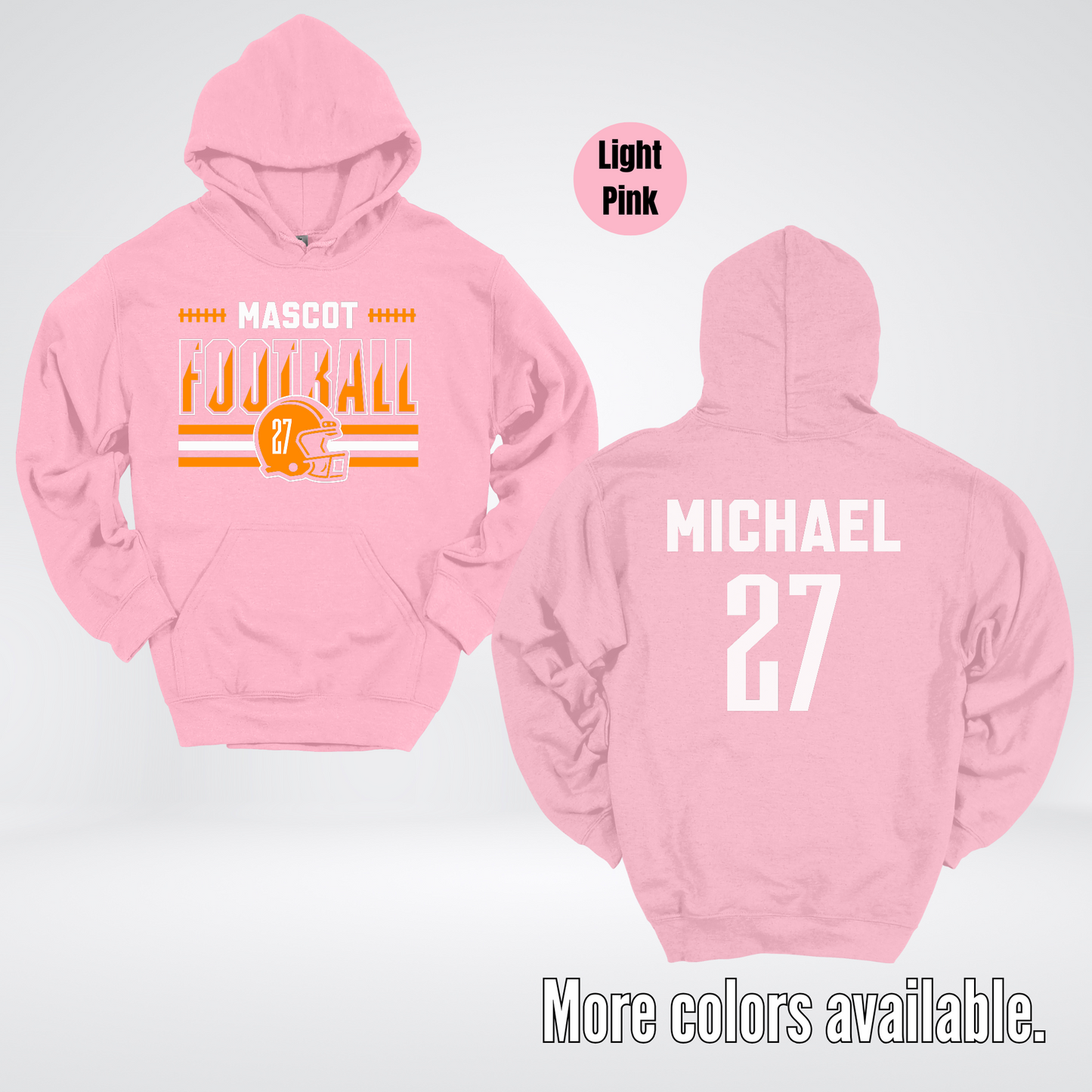 Custom Mascot, Number, & Name – Orange - Football Design 11 Hoodie