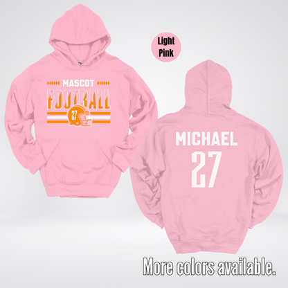 Custom Mascot, Number, & Name – Orange - Football Design 11 Hoodie
