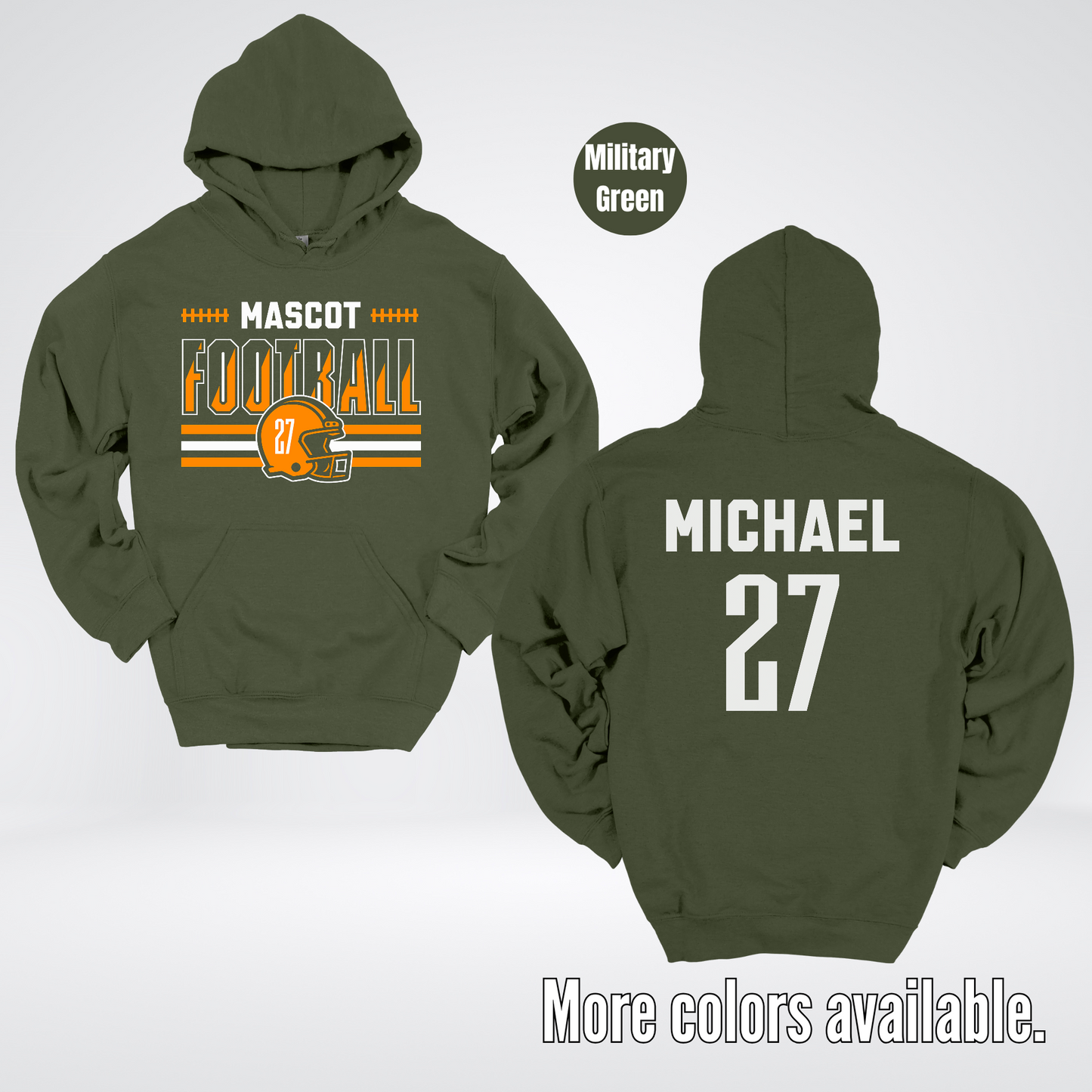 Custom Mascot, Number, & Name – Orange - Football Design 11 Hoodie