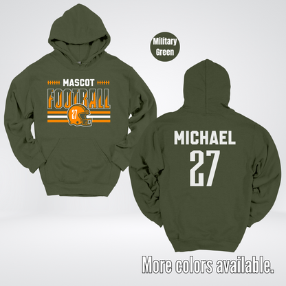Custom Mascot, Number, & Name – Orange - Football Design 11 Hoodie