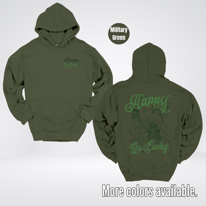 Happy Go Lucky Clovers And A Skeleton - Dark Green And Green Design – Saint Patrick’s Day Hoodie