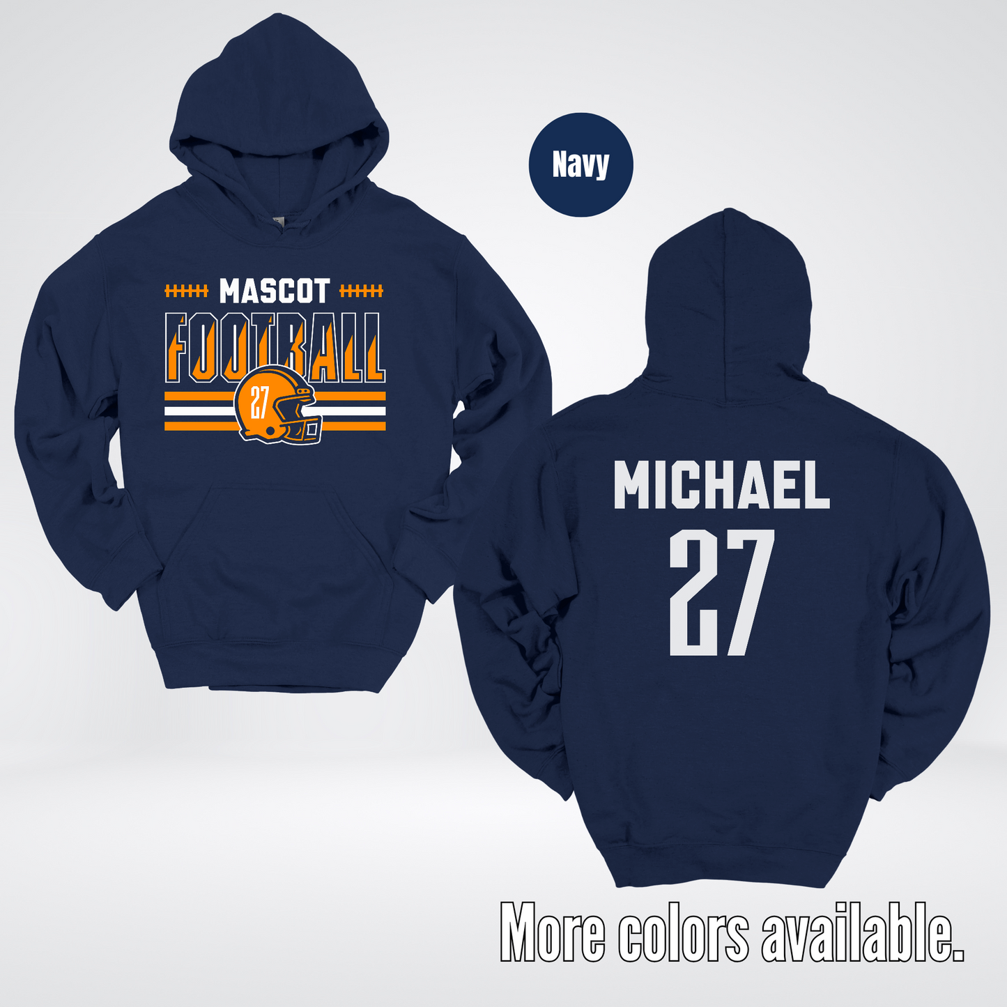 Custom Mascot, Number, & Name – Orange - Football Design 11 Hoodie