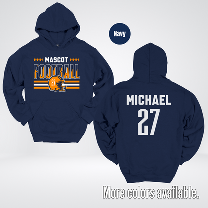 Custom Mascot, Number, & Name – Orange - Football Design 11 Hoodie