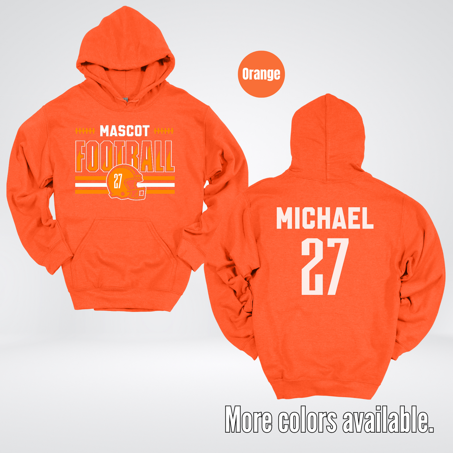 Custom Mascot, Number, & Name – Orange - Football Design 11 Hoodie