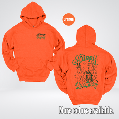 Happy Go Lucky Clovers And A Skeleton - Dark Green And Green Design – Saint Patrick’s Day Hoodie