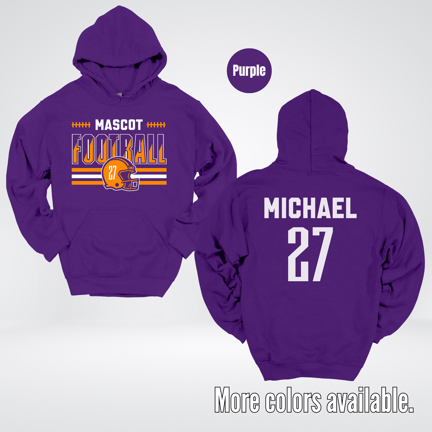 Custom Mascot, Number, & Name – Orange - Football Design 11 Hoodie