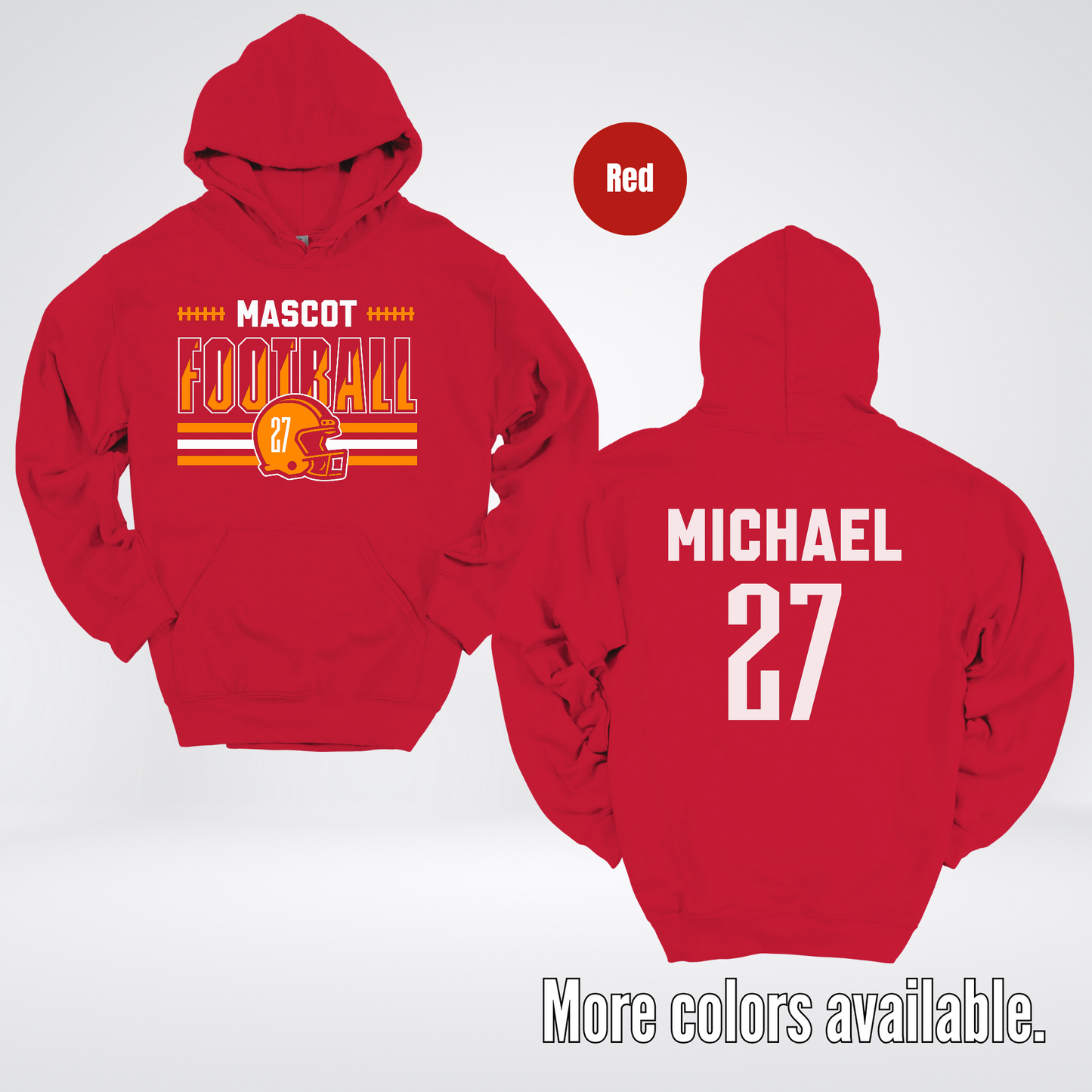 Custom Mascot, Number, & Name – Orange - Football Design 11 Hoodie
