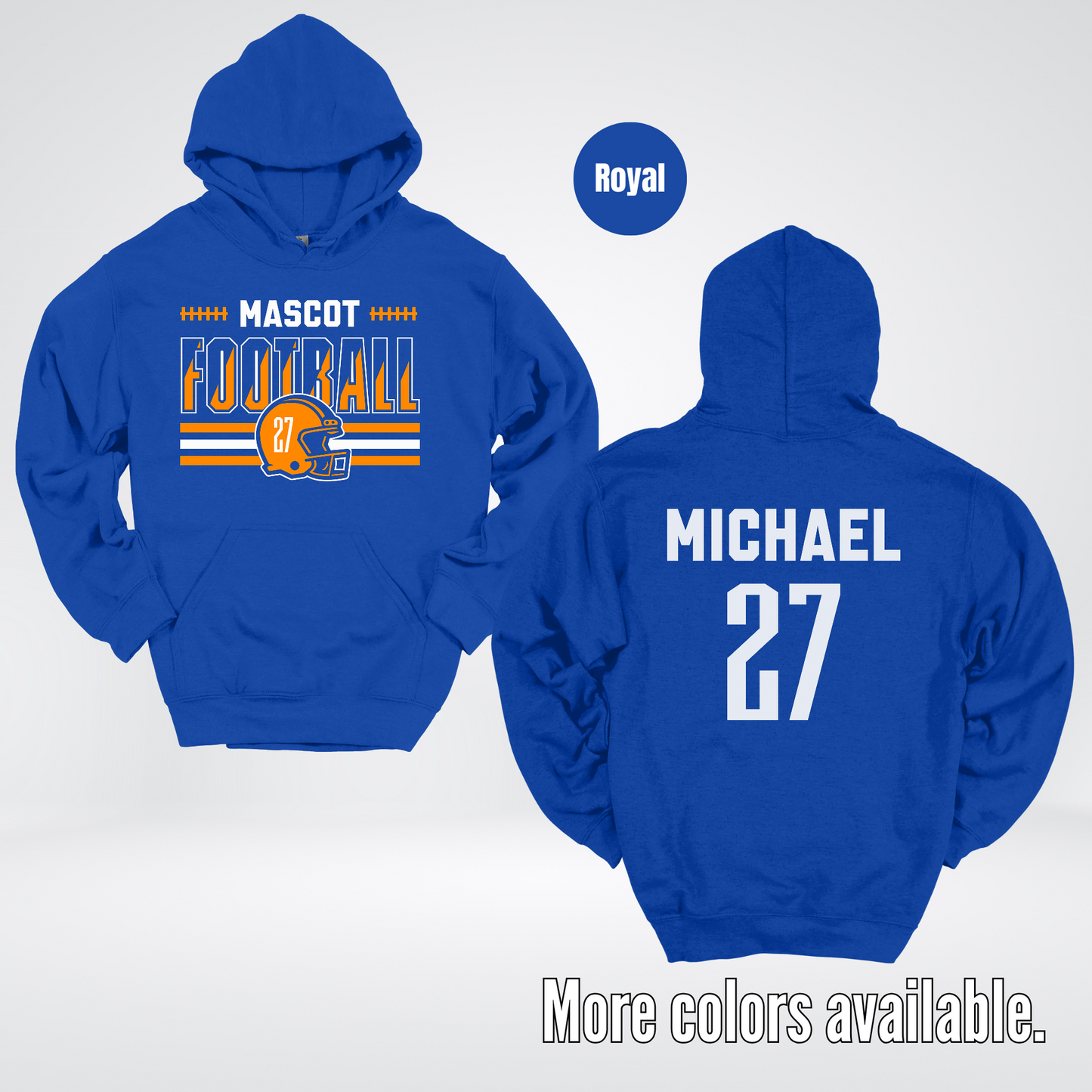 Custom Mascot, Number, & Name – Orange - Football Design 11 Hoodie