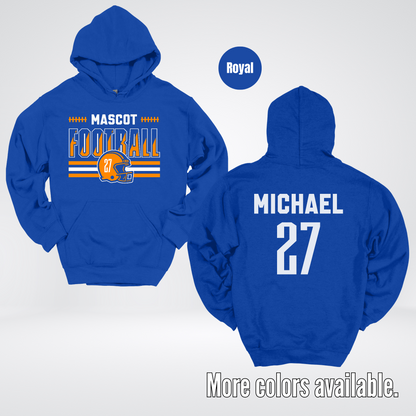 Custom Mascot, Number, & Name – Orange - Football Design 11 Hoodie