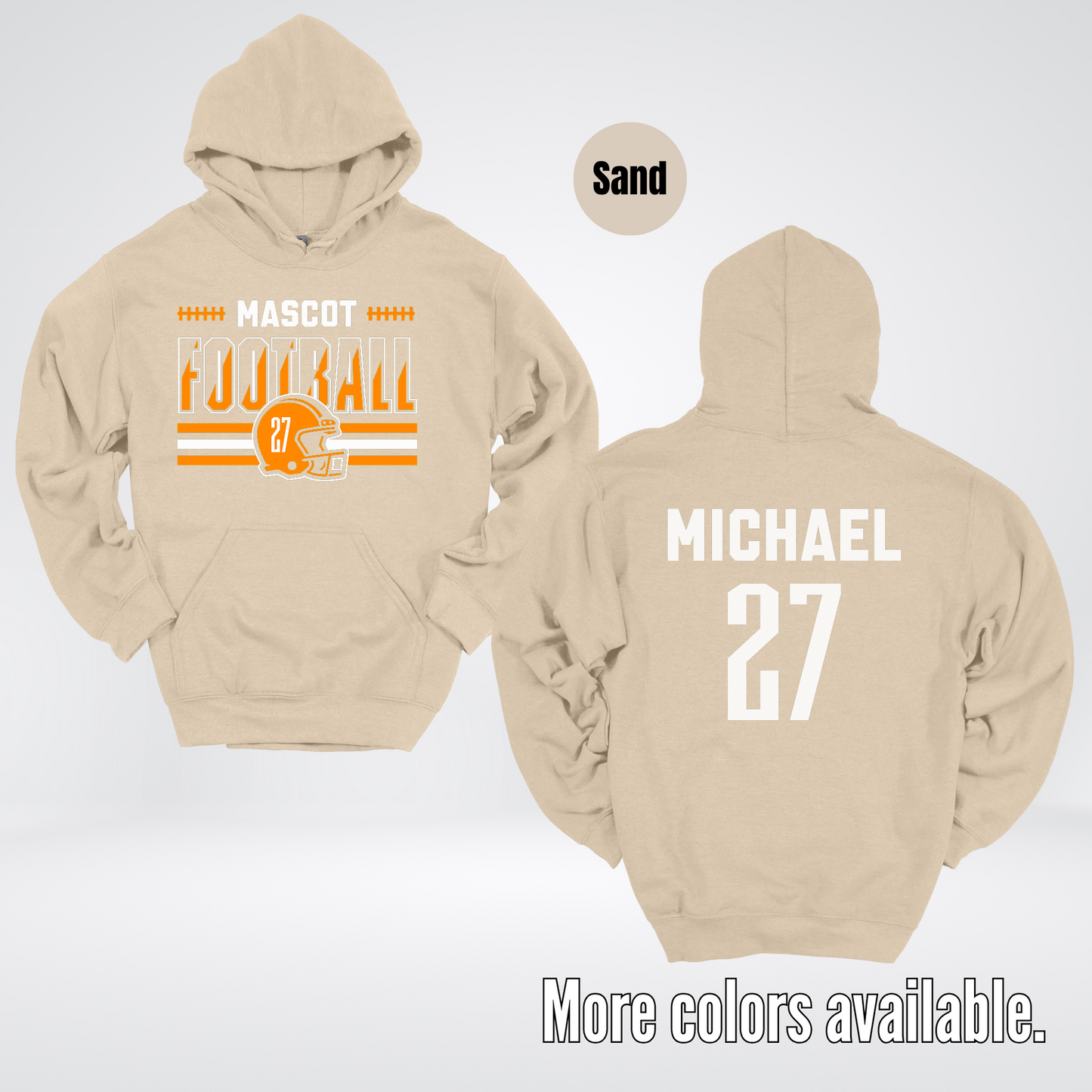 Custom Mascot, Number, & Name – Orange - Football Design 11 Hoodie