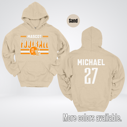 Custom Mascot, Number, & Name – Orange - Football Design 11 Hoodie