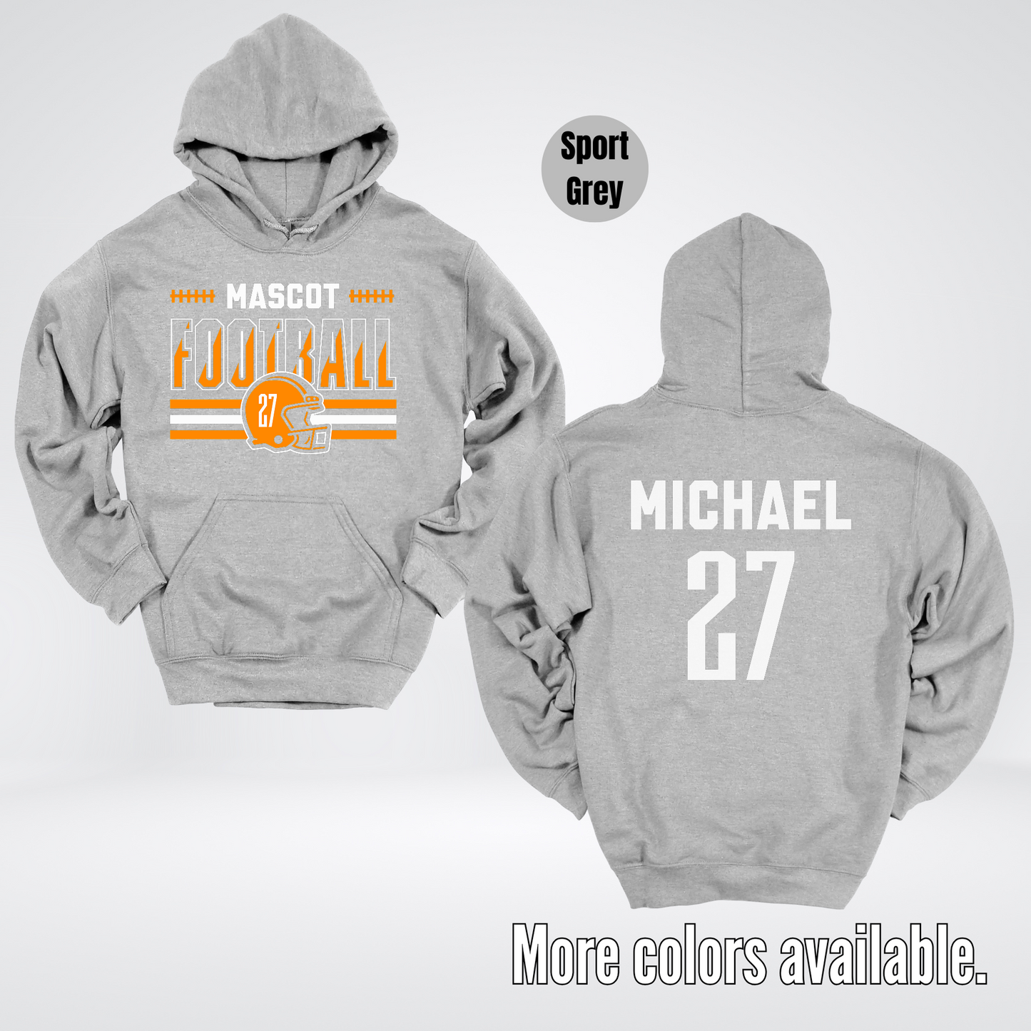 Custom Mascot, Number, & Name – Orange - Football Design 11 Hoodie
