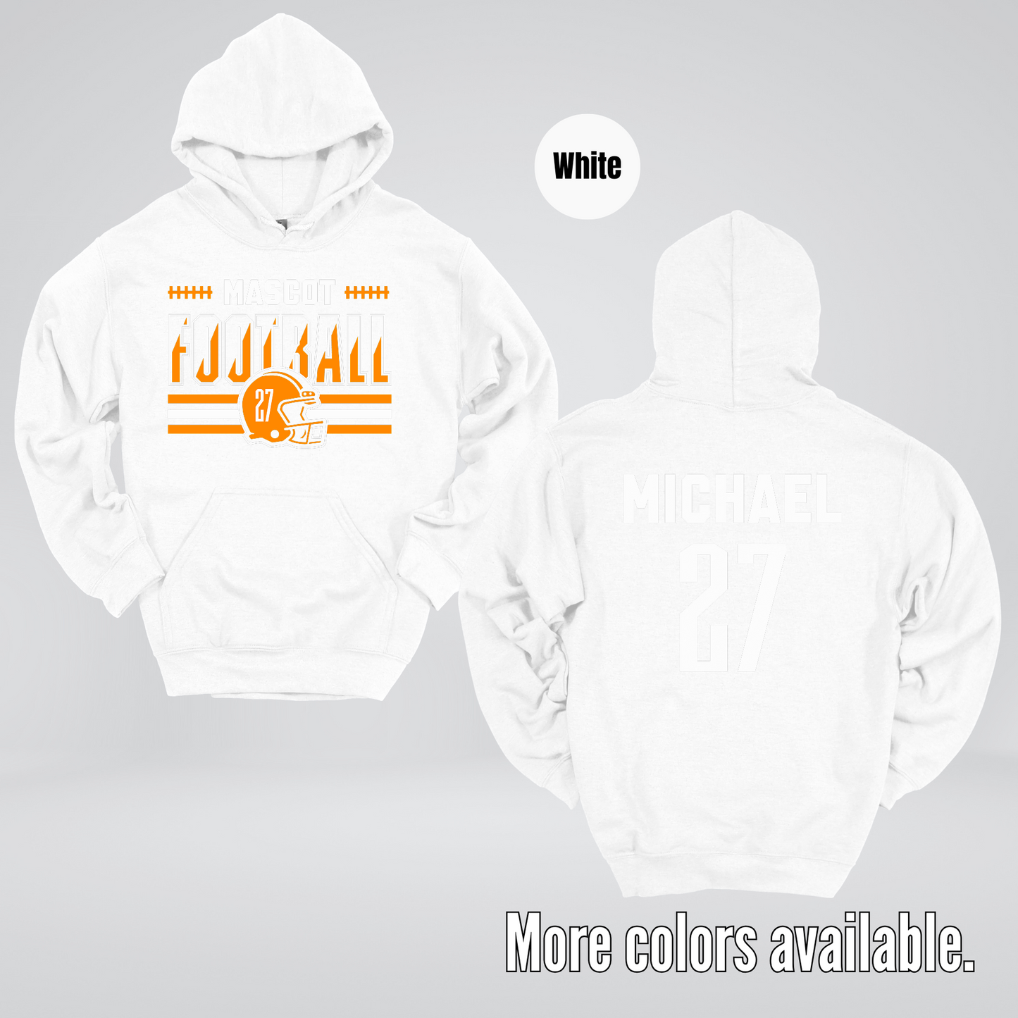 Custom Mascot, Number, & Name – Orange - Football Design 11 Hoodie