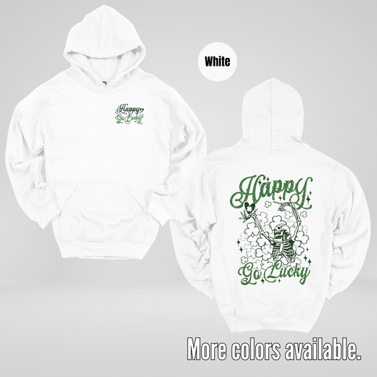 Happy Go Lucky Clovers And A Skeleton - Dark Green And Green Design – Saint Patrick’s Day Hoodie