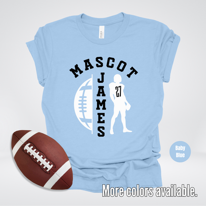 Custom Mascot, Number, & Name - Black - Football Design 29 T-Shirt