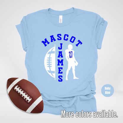 Custom Mascot, Number, & Name - Blue - Football Design 30 T-Shirt