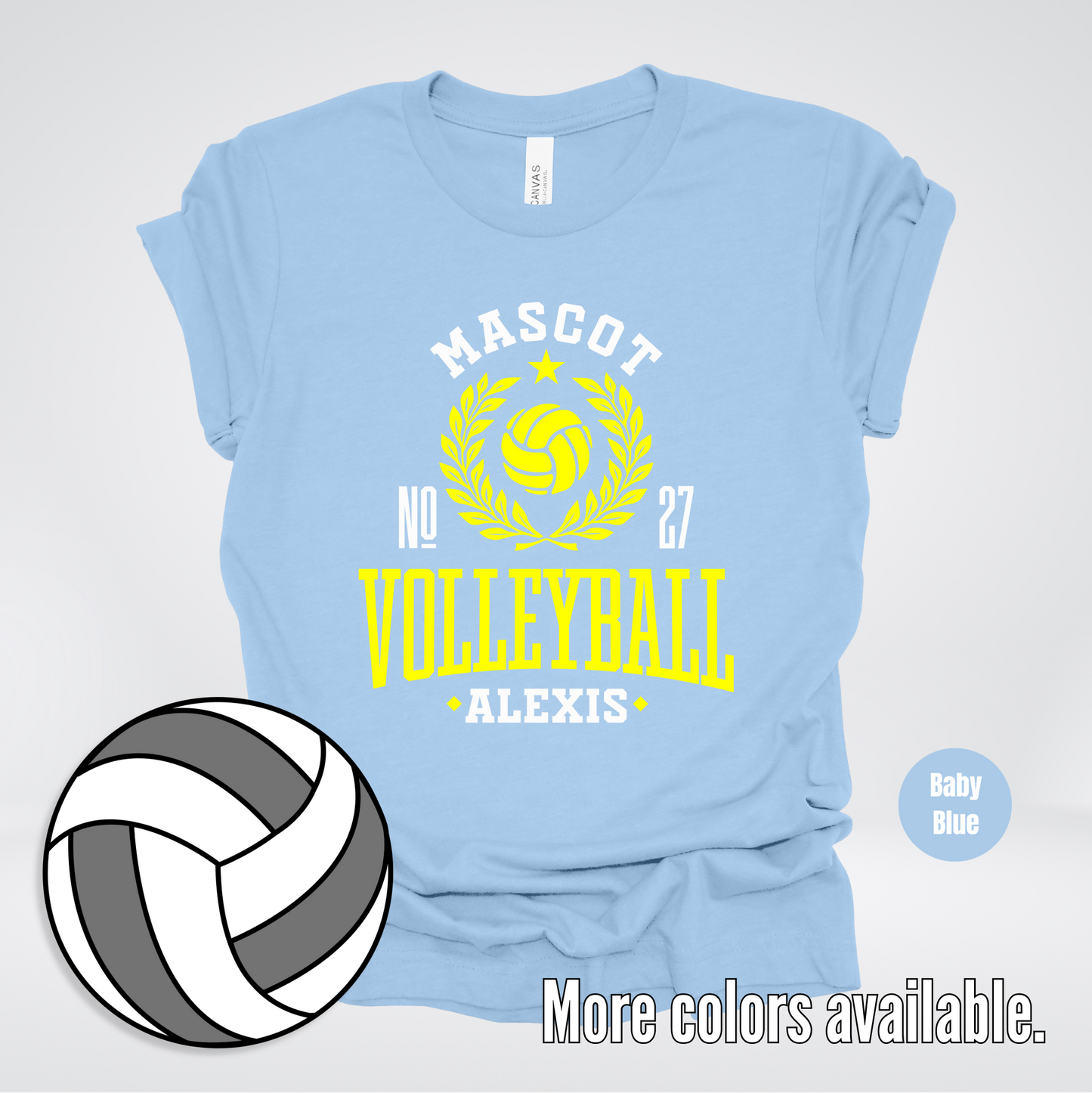 Custom Mascot, Number, & Name – Yellow - Volleyball Design 44 T-Shirt