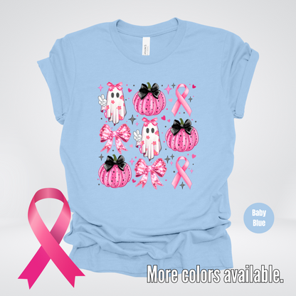 Ghost & Pumpkins Coquette Breast Cancer Awareness T-Shirt