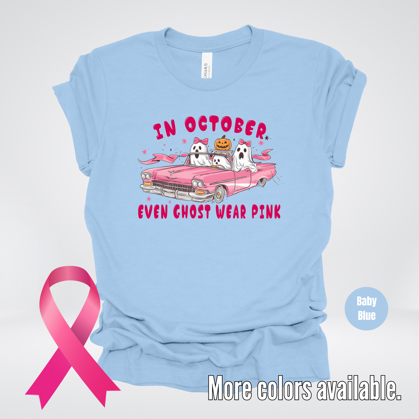 In October Even Ghost Wear Pink Halloween Coquette Breast Cancer Awareness T-Shirt