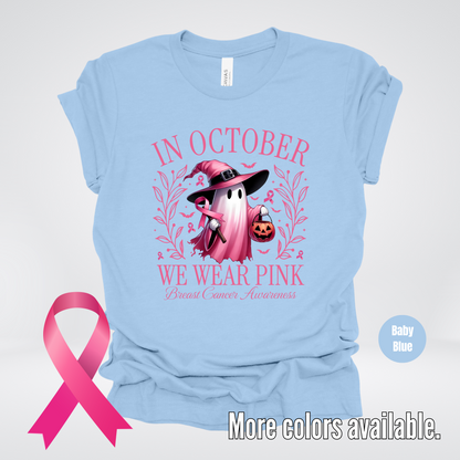 In October We Wear Pink Halloween Breast Cancer Awareness T-Shirt