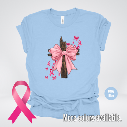 Pink Out Coquette Cross Breast Cancer Awareness T-Shirt