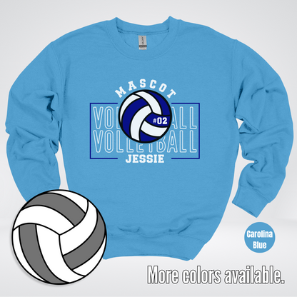 Custom Mascot, Number, & Name – Navy - Volleyball Design 13 Crewneck Sweatshirt