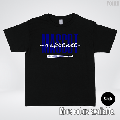 Custom Mascot – Navy - Softball Design 27 Youth T-Shirt