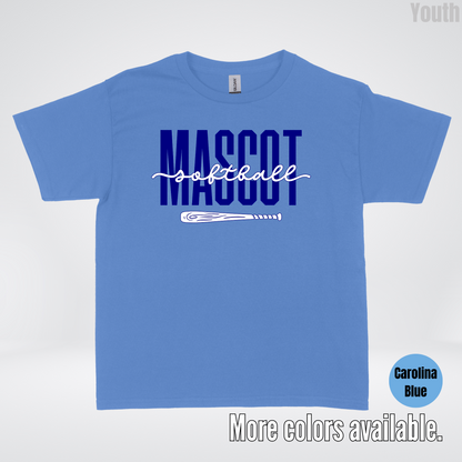 Custom Mascot – Navy - Softball Design 27 Youth T-Shirt
