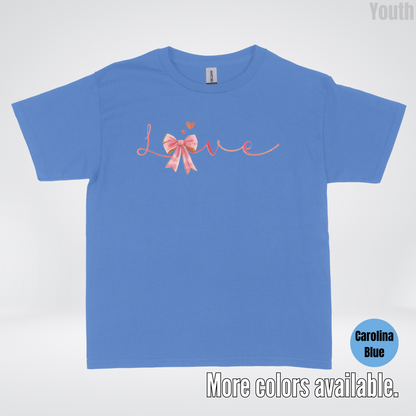 Love Pink Watercolor Coquette Bow Youth T-Shirt