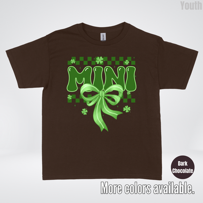 Mini Coquette Green Bow Checkered Retro Four Leaf Clovers Youth T-Shirt