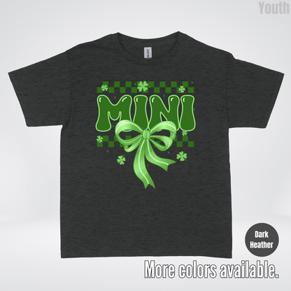 Mini Coquette Green Bow Checkered Retro Four Leaf Clovers Youth T-Shirt