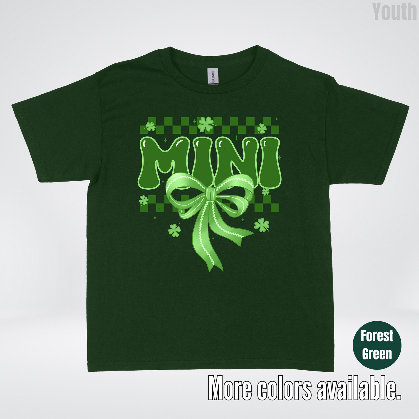 Mini Coquette Green Bow Checkered Retro Four Leaf Clovers Youth T-Shirt
