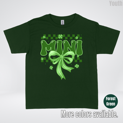 Mini Coquette Green Bow Checkered Retro Four Leaf Clovers Youth T-Shirt