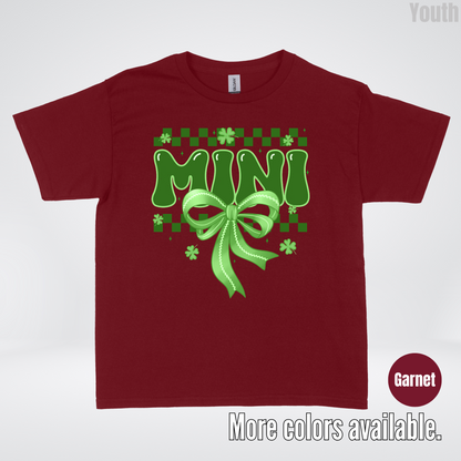 Mini Coquette Green Bow Checkered Retro Four Leaf Clovers Youth T-Shirt