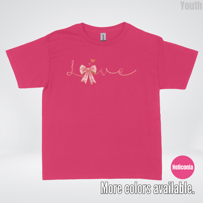 Love Pink Watercolor Coquette Bow Youth T-Shirt