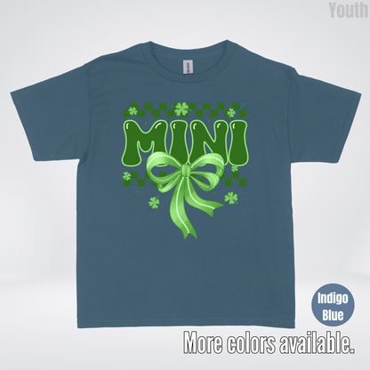 Mini Coquette Green Bow Checkered Retro Four Leaf Clovers Youth T-Shirt