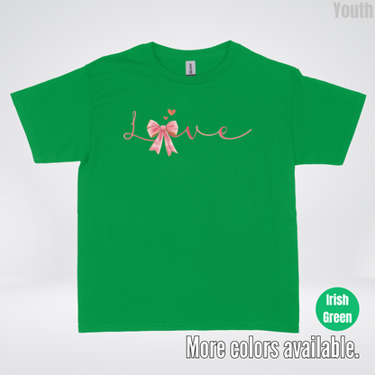 Love Pink Watercolor Coquette Bow Youth T-Shirt