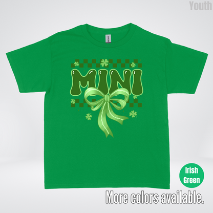 Mini Coquette Green Bow Checkered Retro Four Leaf Clovers Youth T-Shirt