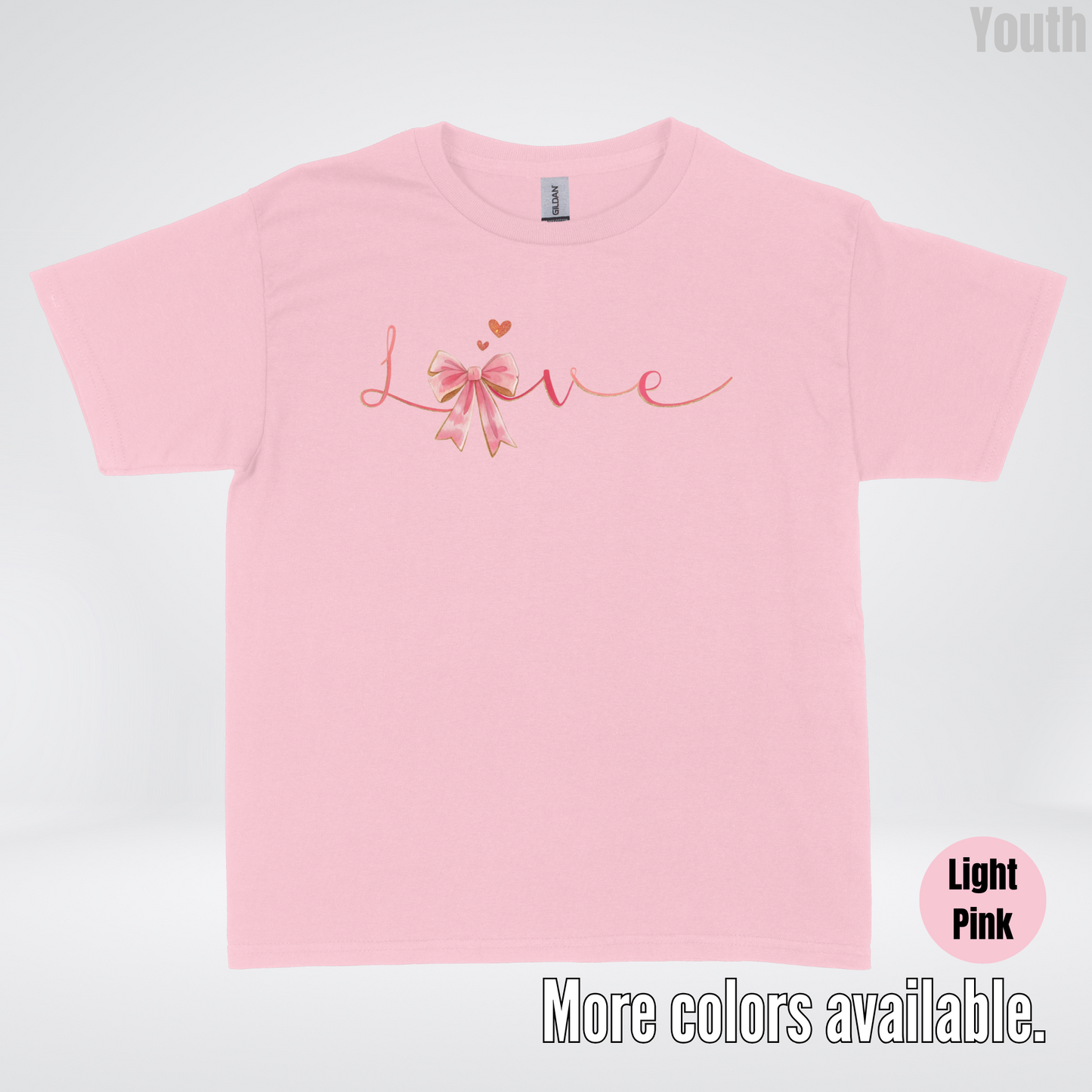 Love Pink Watercolor Coquette Bow Youth T-Shirt